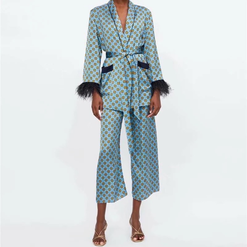 Blue printed kimono jacket
